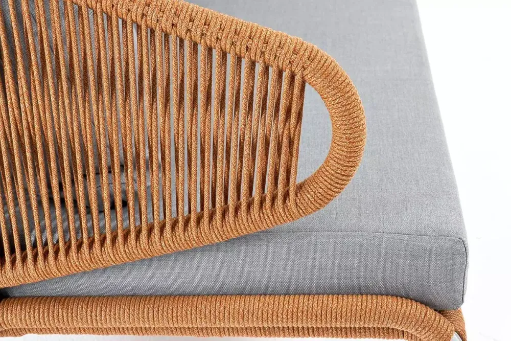 "Милан" диван 2-местный плетеный из роупа, каркас алюминий светло-серый (RAL7035) муар, роуп оранжевый меланж круглый, ткань светло-серая