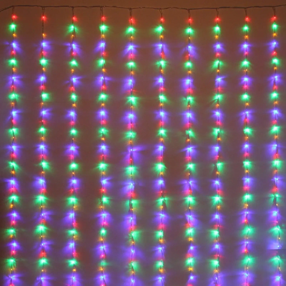 Гирлянда для улицы ЗАНАВЕС «Водопад» ш3,0* в2,0 м 480 ламп LED, прозр.пров, 6 реж, IP-54, Мультицвет (возможность соединения)