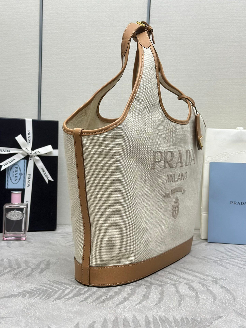 Prada Large Linen Tote Bag 37 cm