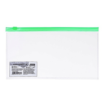 Папка-конверт на молнии Hatber, A6, 250х135 мм, 110 мкм, прозрачный, пластик, 1 шт