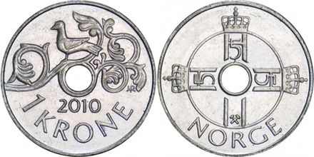 Норвегия 1 крона, 2010 Король Харальд V UNC