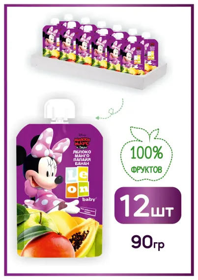 Пюре детское LEON baby Пюре из яблок, манго, папайи и бананов