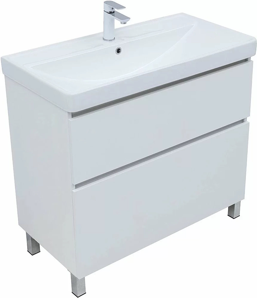 Тумба с раковиной Aquanet Вега 90 344124+323883 белая глянцевая