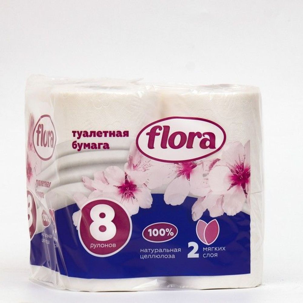 Туалетная бумага 8 шт. Flora 2-х слойн. белая