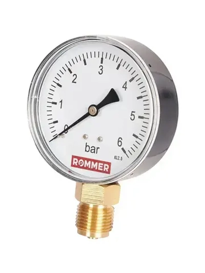 Манометр радиальный Rommer 80 мм, 0-6 бар, 1/2