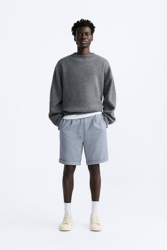 ZARA ШОРТЫ КОМФОРТНОЙ ПОСАДКИ, СИНИЙ С МЕЛАНЖЕВЫМ ЭФФЕКТОМ