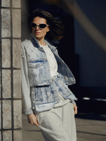 Жакет джинсовый crop PEARL, голубой