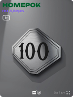 Номерок на дверь квартиры 100, для кабинета, офиса, шильдик 9 х 7 см, брашированная сталь, Айдентика Технолоджи