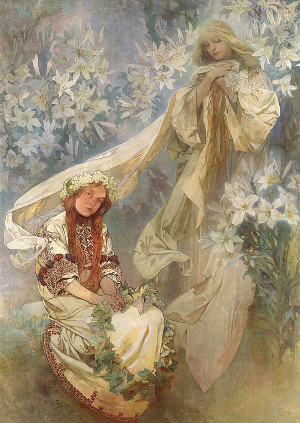 Мадонна с лилиями, Муха Альфонс, картина для интерьера (репродукция) Настене.рф