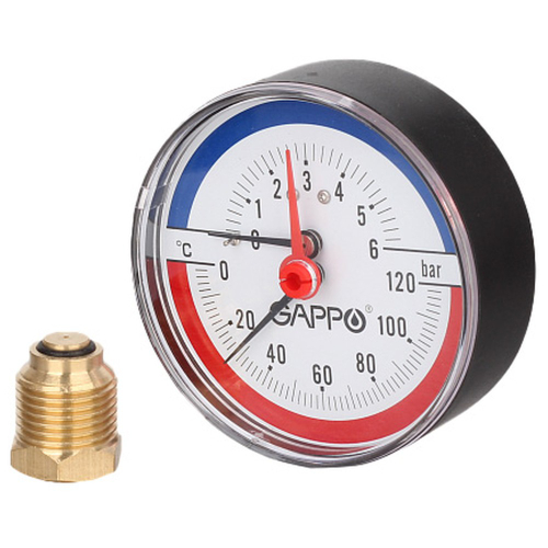 Термоманометр Gappo аксиальный в комплекте с автоматическим запорным клапаном 1/2" x 6 бар