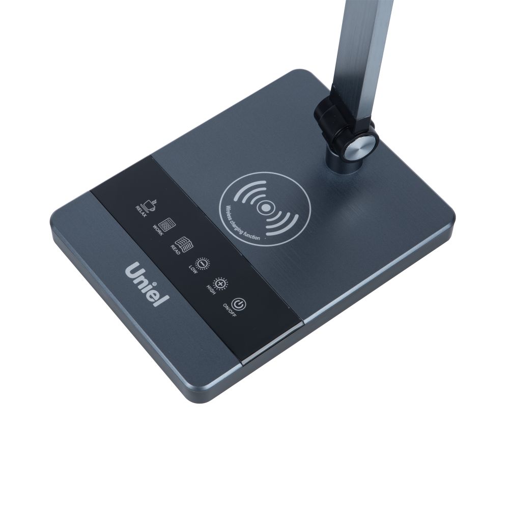 ULM-D110 15W-3000-6500K-DIM BLACK Светильник настольный светодиодный с беспроводной зарядкой телефонов. Сенсорный выключатель. Диммер. Черный. TM Uniel