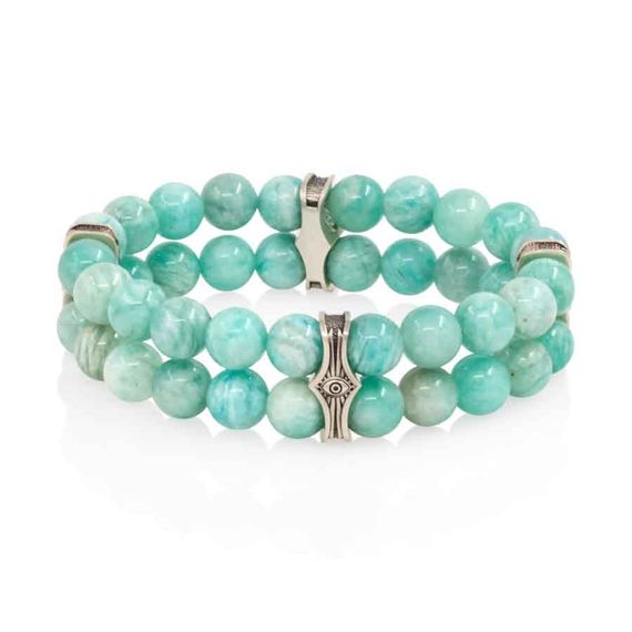 Браслет Всевидящее Око из Мельхиора Двойной с амазонитом 8 мм, вид 1