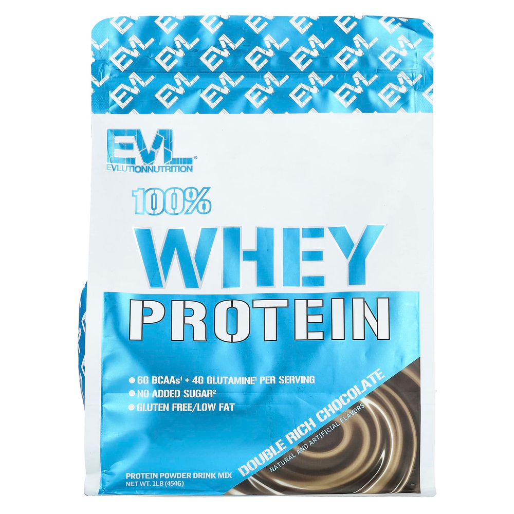 EVLution Nutrition, 100% сывороточный протеин, шоколад двойной насыщенности, 454 г (1 фунт)