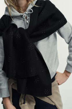 ZARA ШАРФ ИЗ ШЕРСТИ СО СТРАЗАМИ, ЧЕРНЫЙ