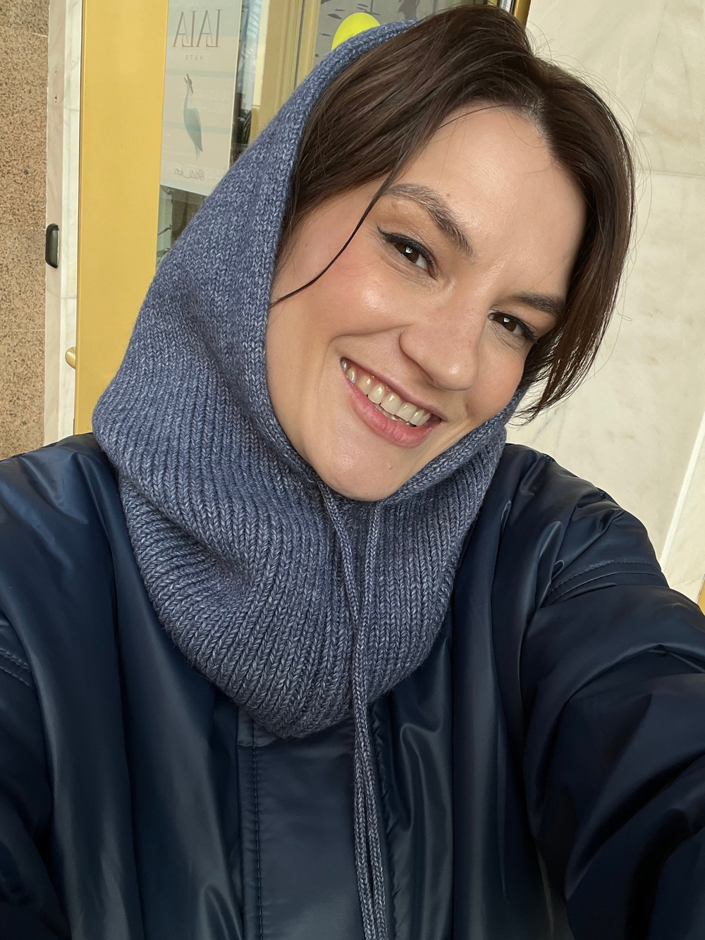 Капюшон вязаный джинс