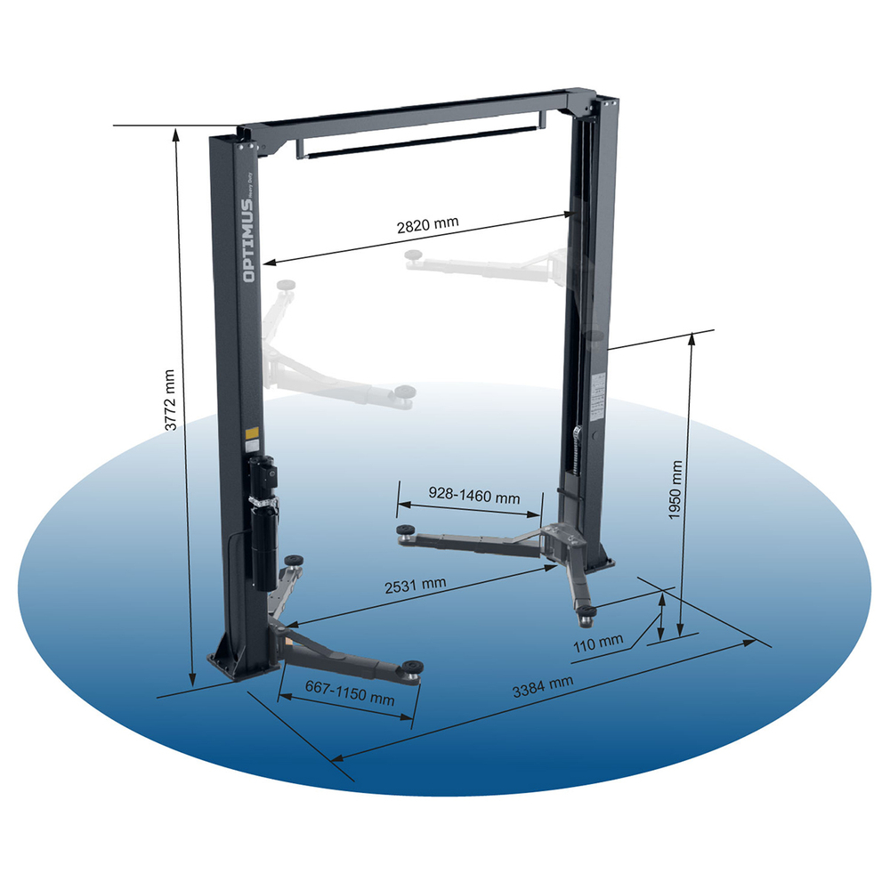 OPT-5W (380V) Подъемник двухстоечный с верхней синхронизацией 4 тонны, одност. разбл., 380В