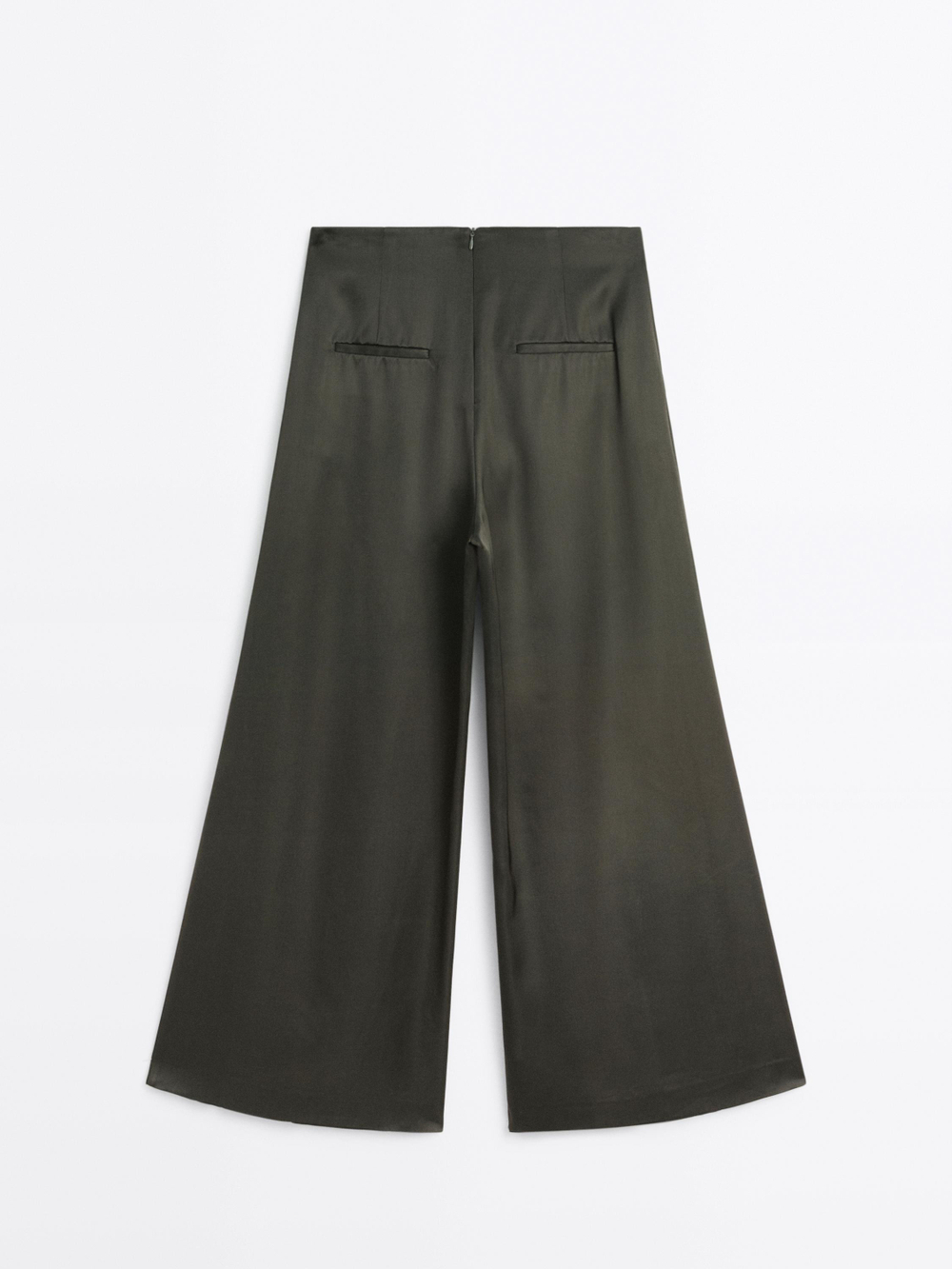 Massimo Dutti Широкие брюки из атласа - STUDIO, темно-зеленый