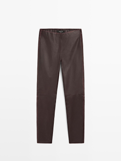 Massimo Dutti Легинсы из кожи наппа, коричневый
