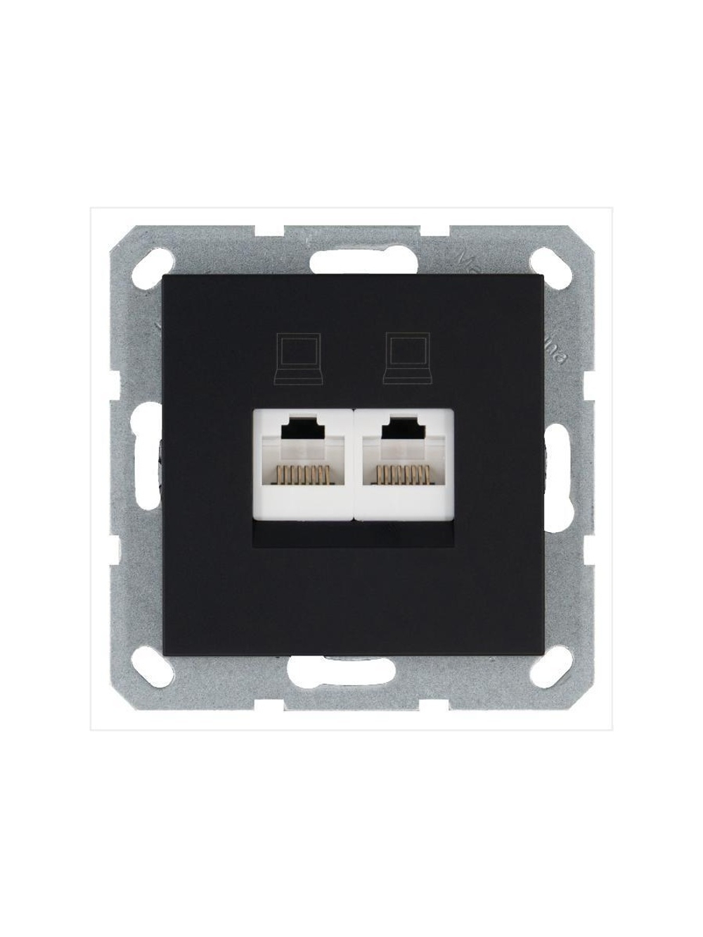 Розетка компьютерная 2-м RJ45 IP20 кат. 5E механизм черн. матов. soft touch Jasmart G6106PB