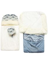 Зимний Конверт-одеяло на выписку &quot;Герцог&quot; (голубой с молочным кружевом и стразами на молнии)