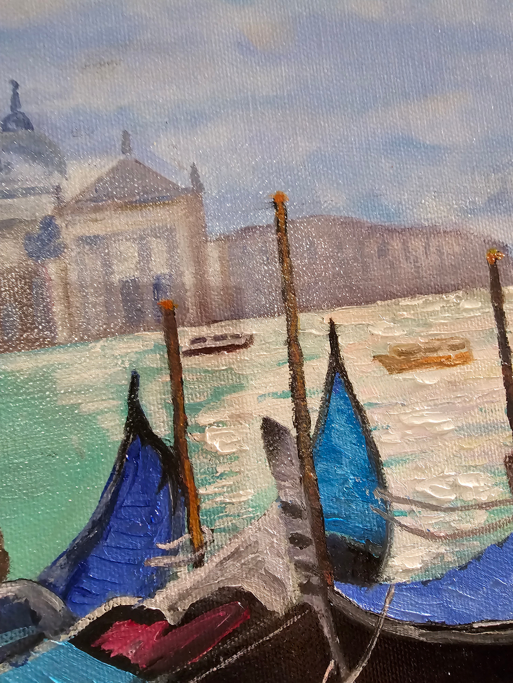 Картина авторская маслом на холсте 33х46 см на стену для интерьера "Венецианские гондолы"