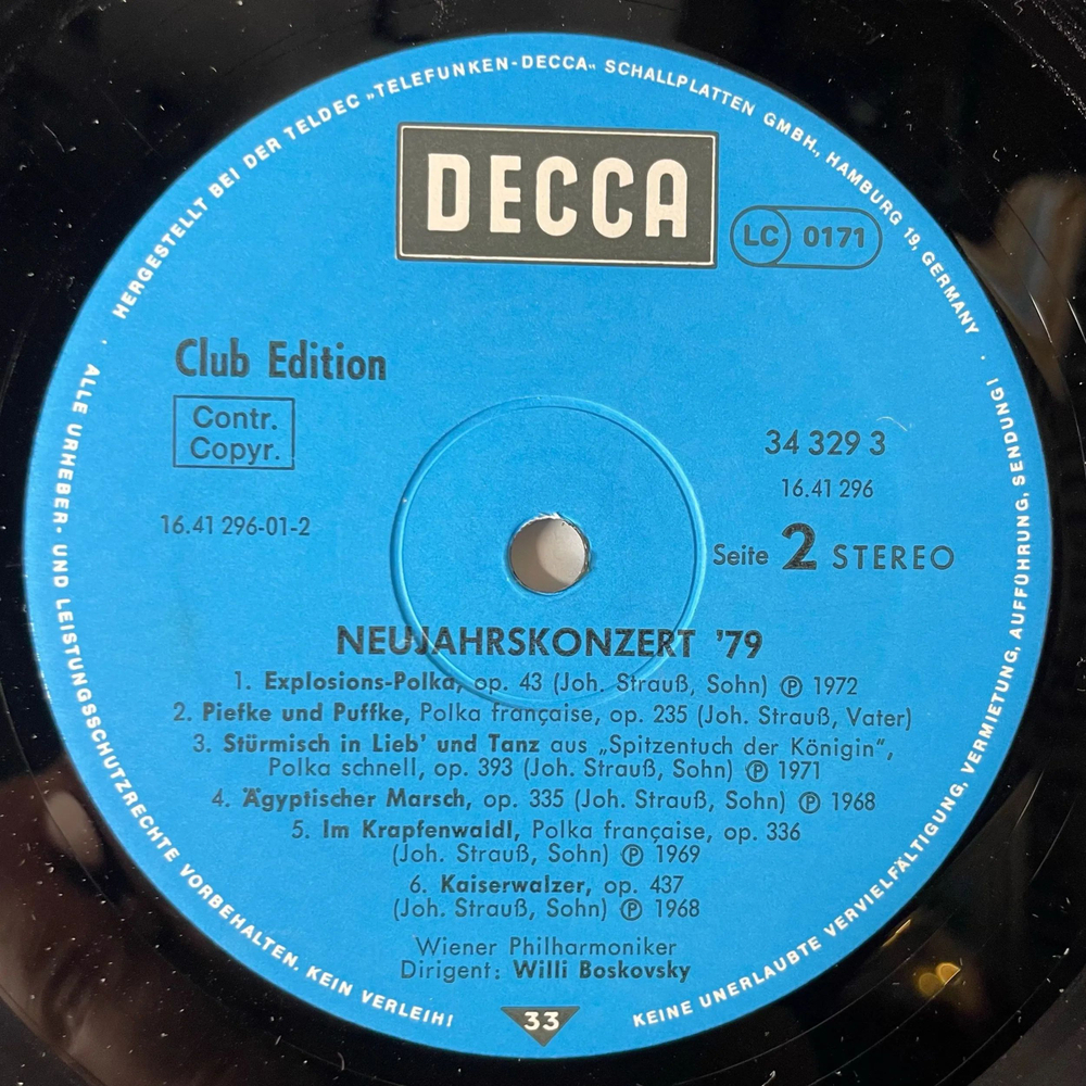 Винтажная виниловая пластинка LP Wiener Philharmoniker , Dirigent: Willi Boskovsky, Neujahrskonzert 79 (Германия 1979)