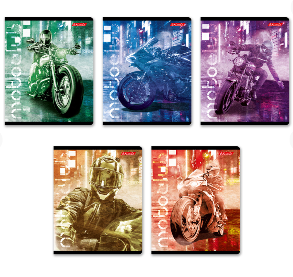 "Светоч" 48ТЕТк-004 Тетрадь ученическая общая, глянцевая ламинация, A5 48 л. на скобе 65 г/кв.м , белизна 100 % 10 шт. клетка 000734 Мотогонщик