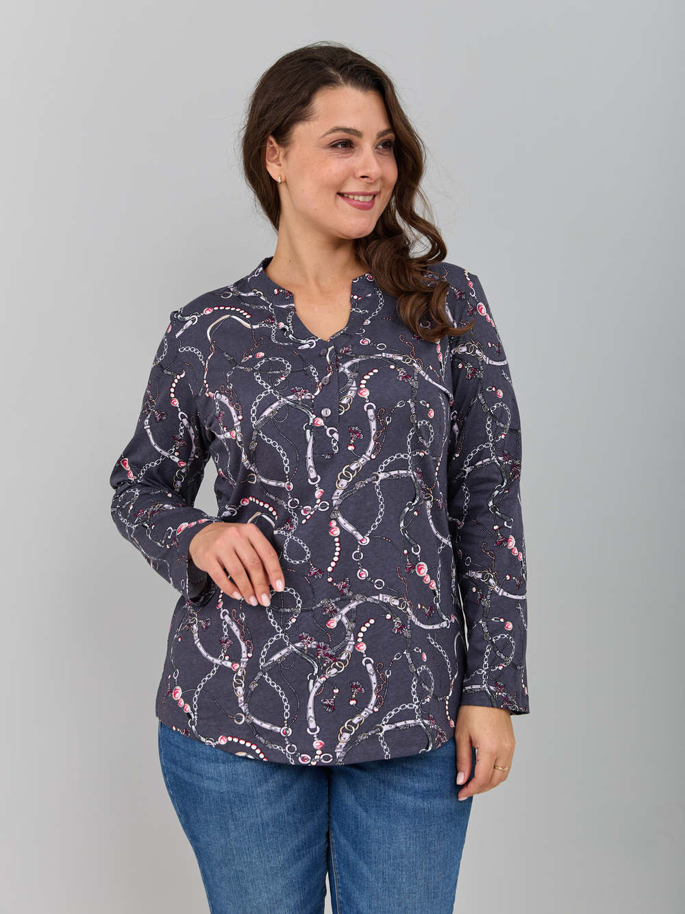 Блузка БЛ-22/серыйремни-цепи