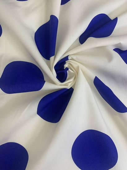 Коттон рубашечный, принт горох крупный синий на молочном , хлопок