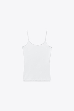 ZARA ТОП ИЗ ПОЛИАМИДА НА ТОНКИХ БРЕТЕЛЯХ, БЕЛЫЙ