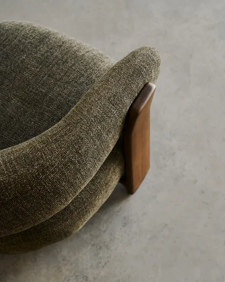 Кресло Granite на 3 ножках, зеленый шенилл, массив ясеня в отделке орех