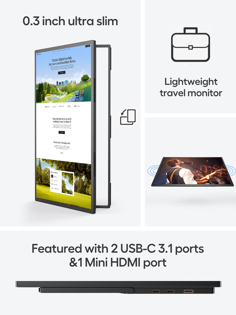 18.4" Портативный монитор с магнитным чехлом UXbox T118 4К IPS 3840х2160, 60 Гц