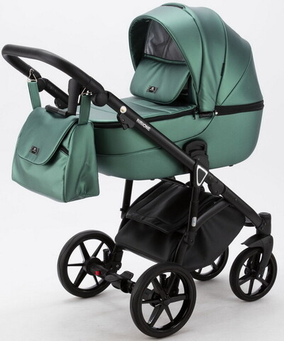 Детская коляска Adamex Bibione Deluxe 2 в 1 BI-SM01 (ЗЕЛЕН.ПЕРЛ.ПЕРФ.КОЖА)