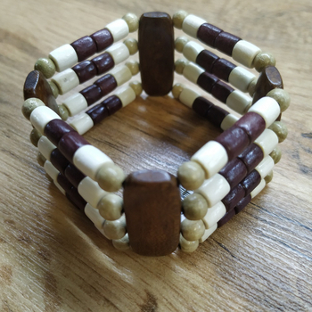 Браслет Четырехрядка, дерево, цвет ассорти, ширина 30 мм