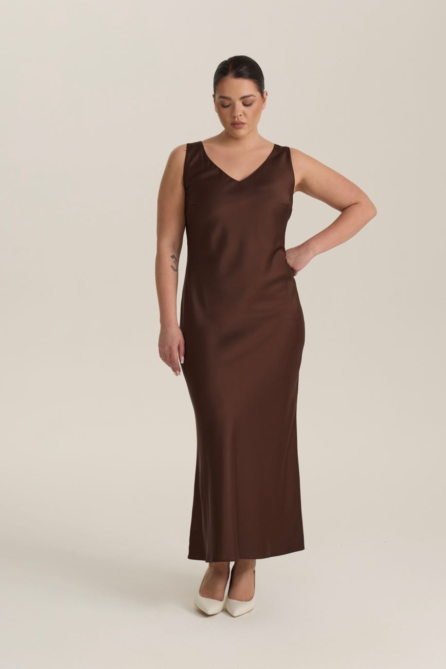 Платье-комбинация на широких бретелях, шоколад