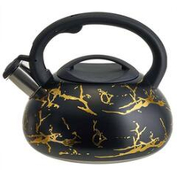 Чайник 3 л из нержавеющей стали со свистком, индукционное дно ALPENKOK AK-538 черный с золотом, ручка черный