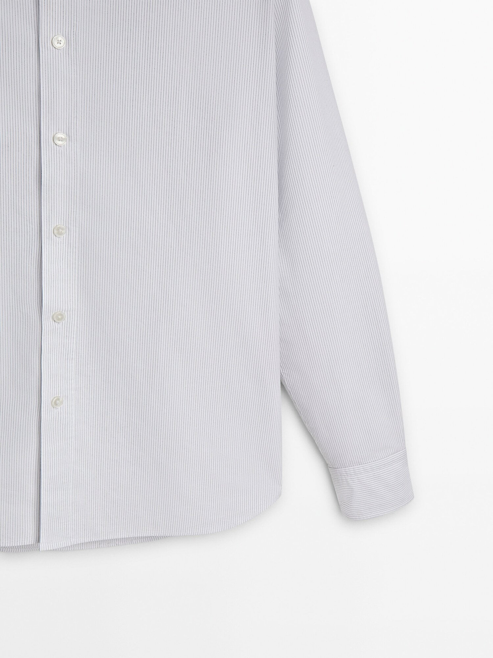 Massimo Dutti Хлопковая рубашка классического кроя в полоску, голубовато-серый