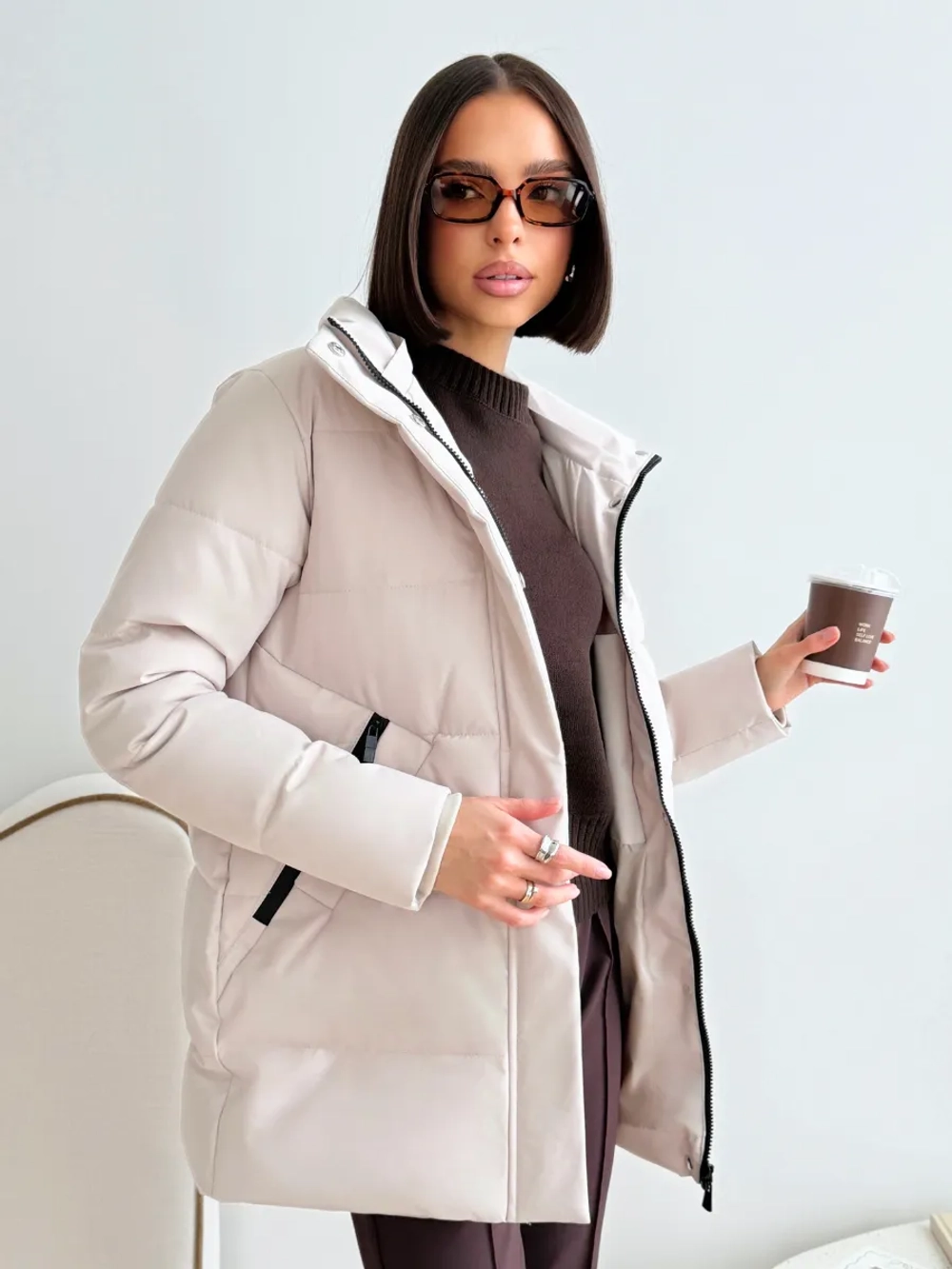 Куртка весенняя удлиненная со съемным капюшоном