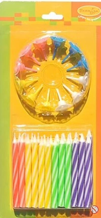 Свечи 2-х цветные с держателями 24 шт