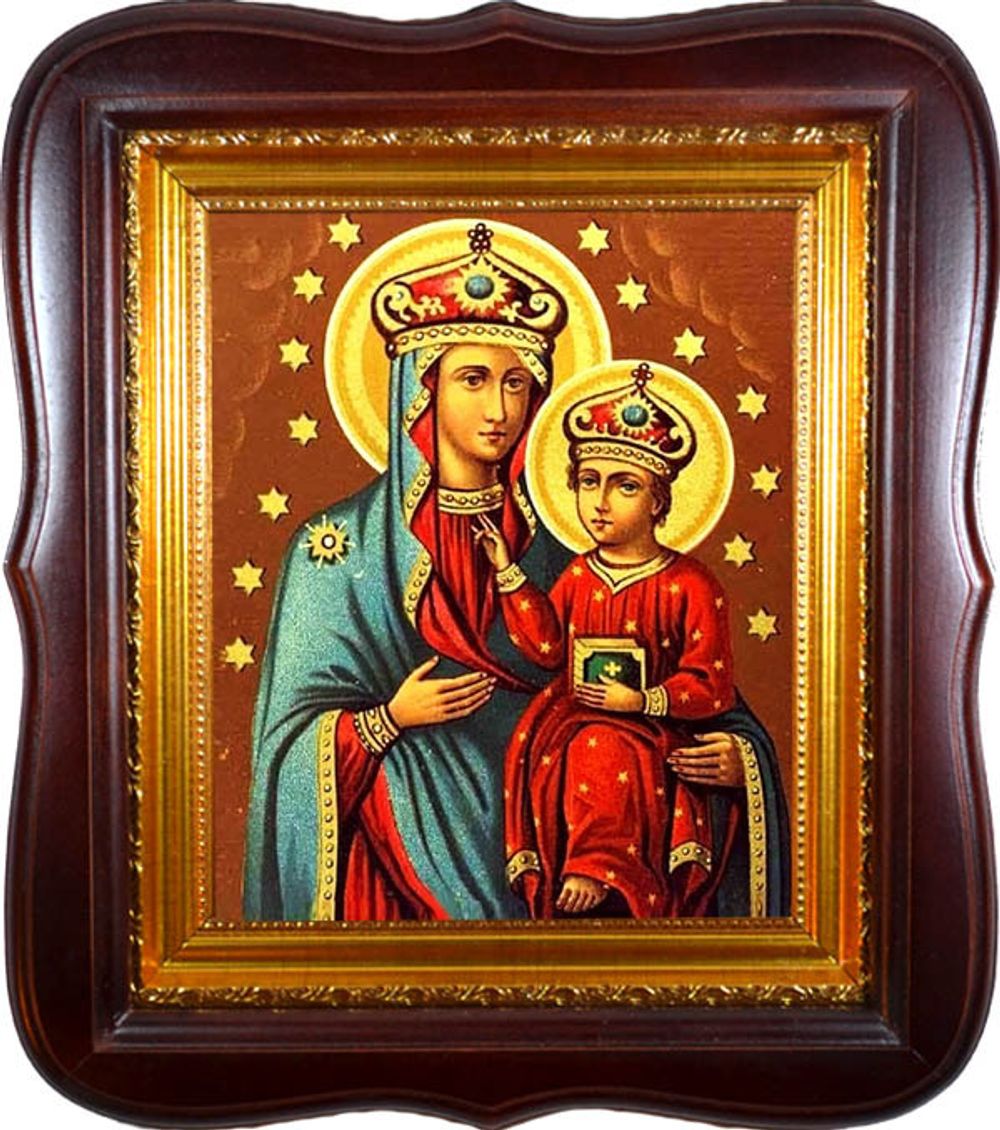 Озерянская икона Божьей Матери на холсте в киоте.