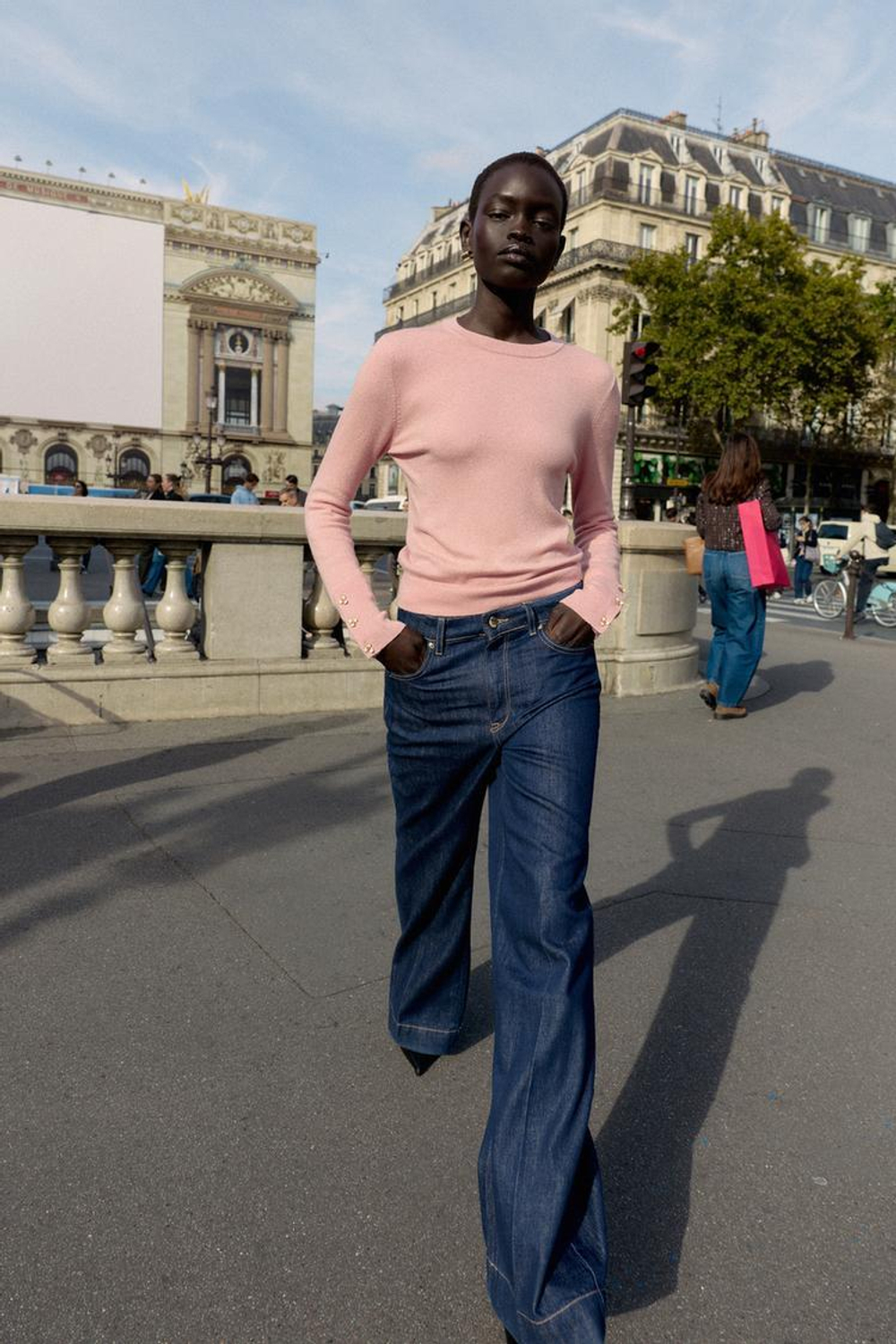 ZARA СВИТЕР С ЦВЕТОЧНЫМИ ПУГОВИЦАМИ, МЯГКИЙ РОЗОВЫЙ