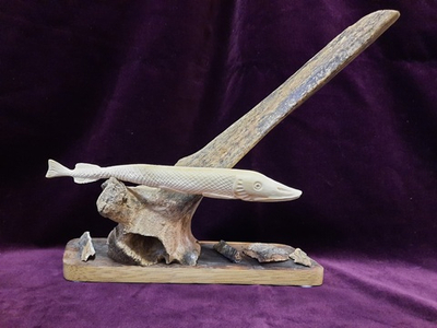 Композиция "На глубине", позвонок бизона, зуб мамонта, красное дерево