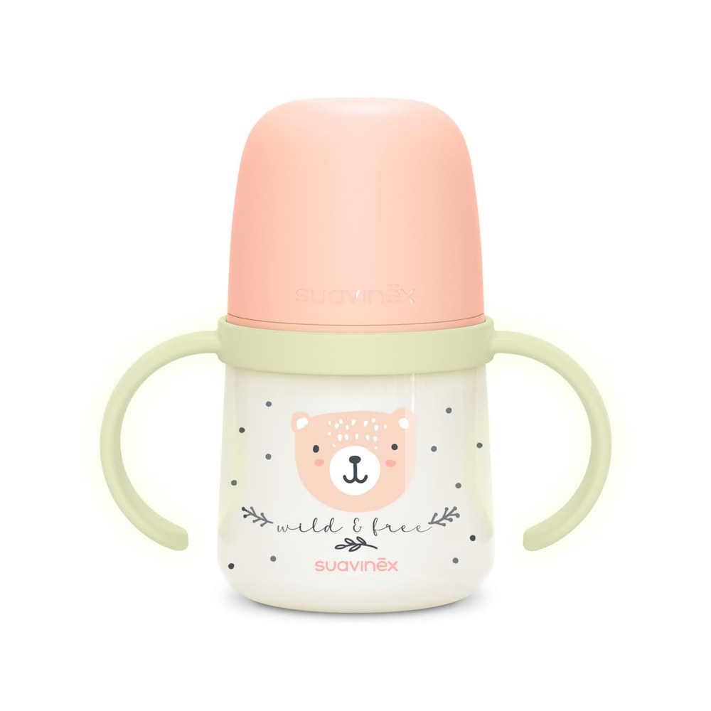Бутылочка с ручками Suavinex Night Wild 150 мл розовая, 6 мес+
