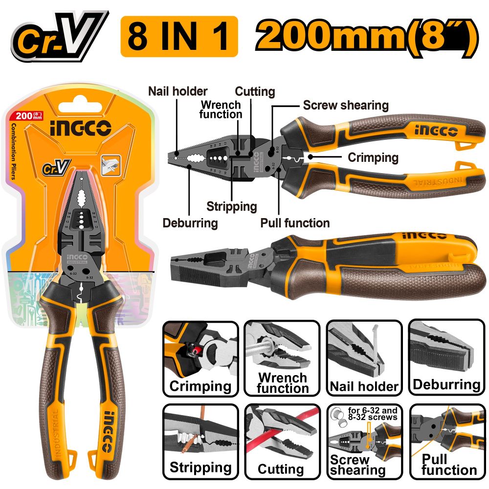 Многофункциональные плоскогубцы INGCO HMFCP28200 INDUSTRIAL  8 в 1 200 мм