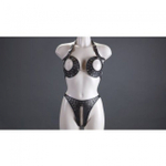 Комплект женский из лифа и стрингов кожаный (Цвет: черный)