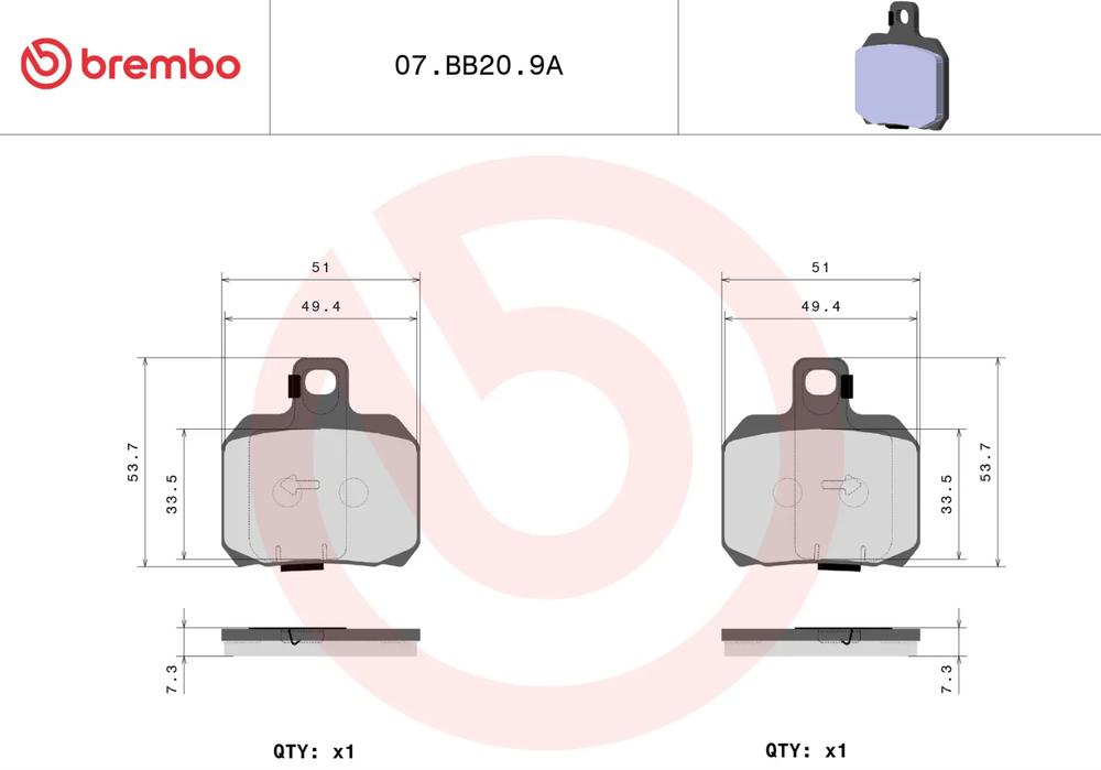 Brembo Колодки тормозные 07BB209A (1 суппорт)
