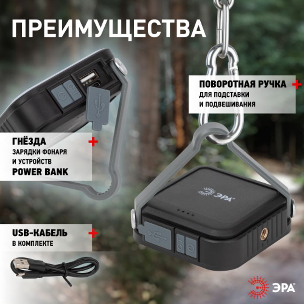 Светодиодный фонарь ЭРА PA-807 прожектор 10 Вт SMD, литий 3600 мАч, Type-C, powerbank | Прожекторные фонари