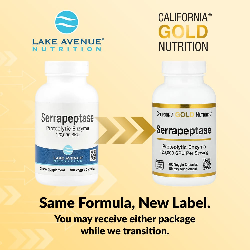 California Gold Nutrition, серрапептаза, протеолитический фермент, 120 000 SPU, 180 растительных капсул