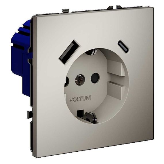 Розетка встраиваемая Voltum S70 с заземлением и защитными шторками, 16А, с USB, A+С, (кашемир) VLS040503
