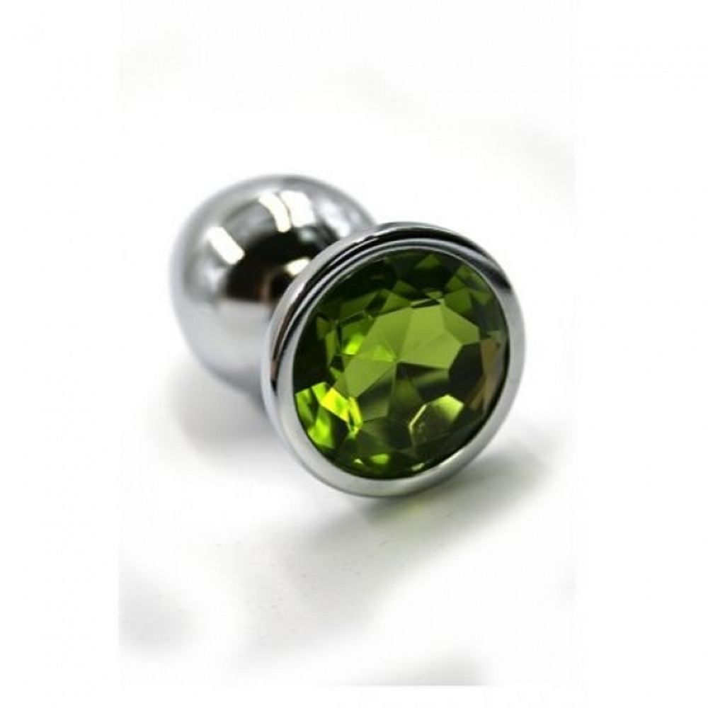Металлическая анальная пробка Medium light green (Цвет: цвет пробки серебряный, цвет камня: зеленый.)
